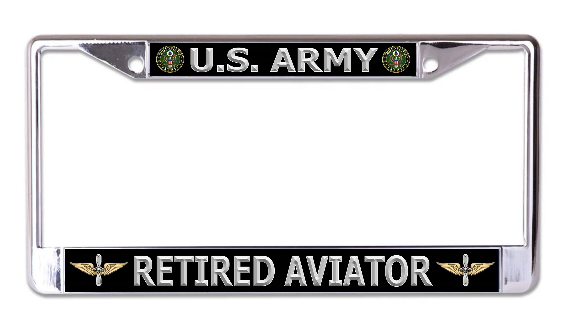 License Plates Online U.S. Army Retired Aviator Chrome License Plate Frame