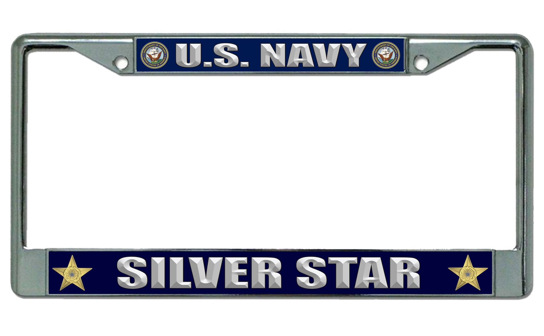 License Plates Online U.S. Navy Silver Star Chrome License Plate Frame