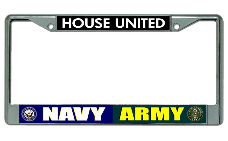 License Plates Online Navy Army House United Chrome License Plate Frame