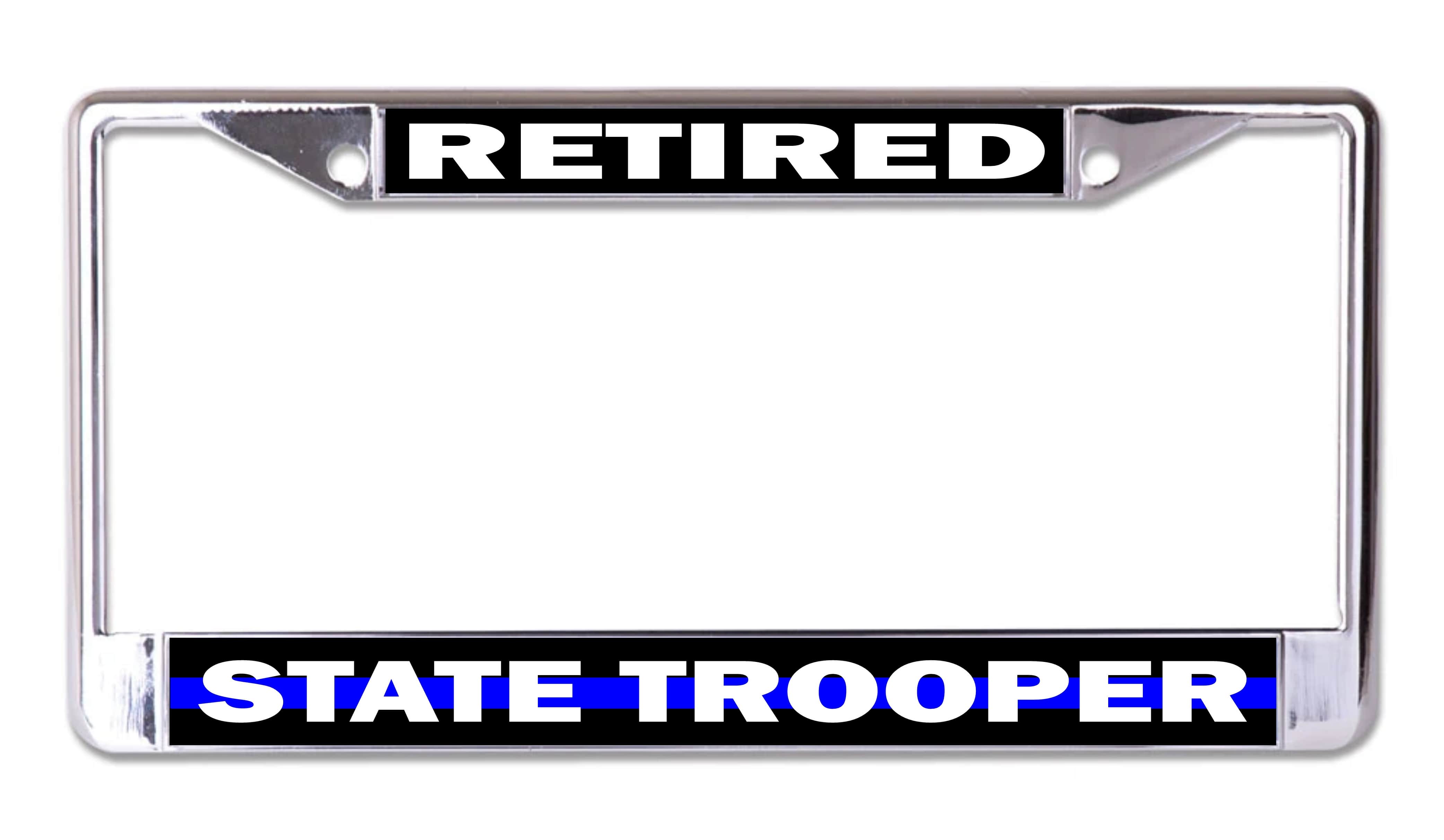License Plates Online State Trooper Retired Blue Line Chrome License Plate Frame