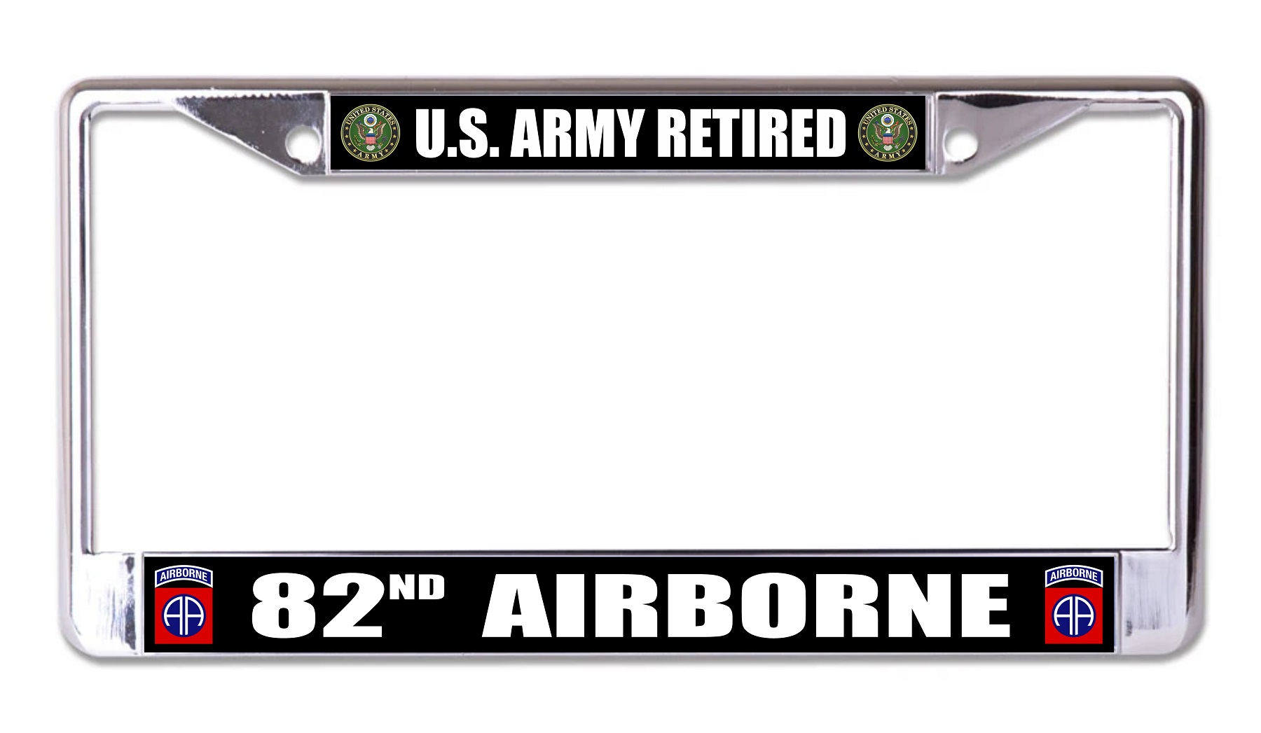 License Plates Online U.S. Army Retired 82nd Airborne Chrome License Plate Frame