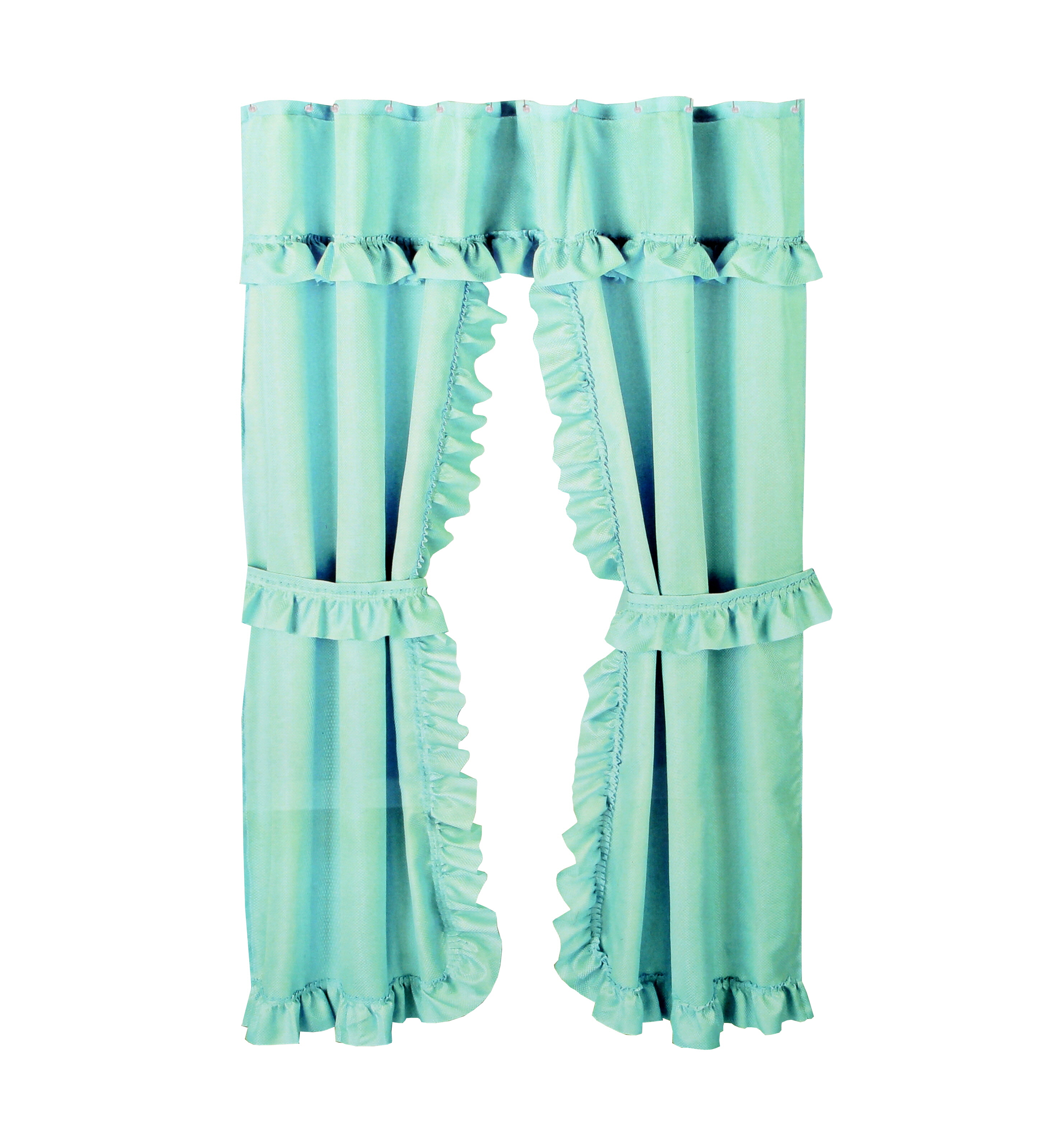 Better Home Turquoise Ruffled Double Swag Shower Curtain & Liner 70" x 72" w/12 Roller Rings