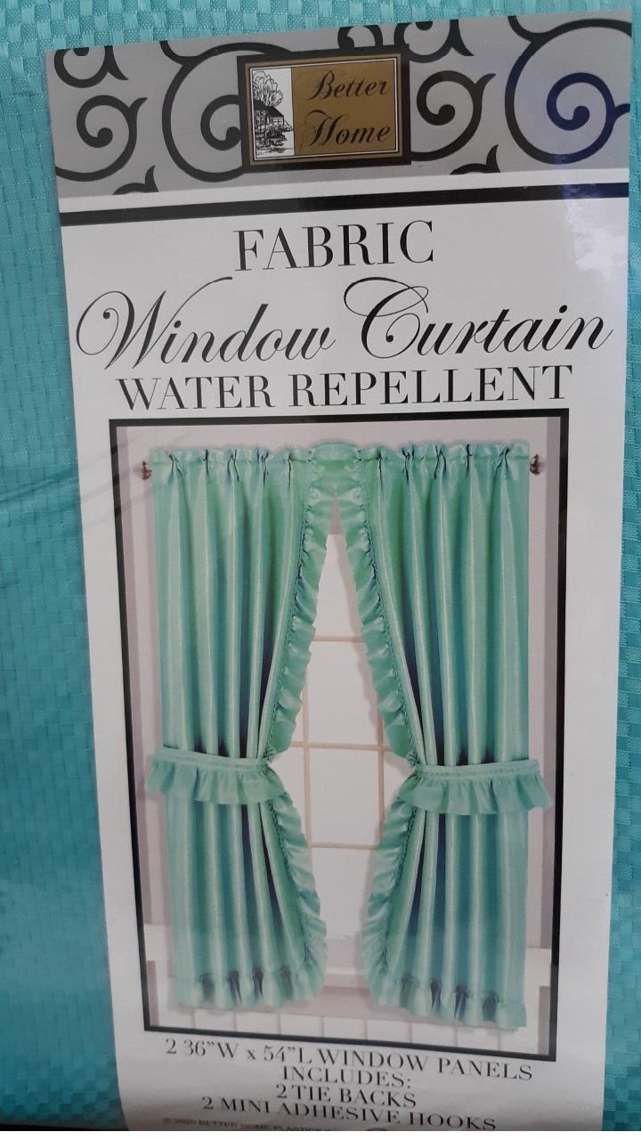 Better Home Fabric Window Curtain 36" x 54" Turquoise With Tie Backs and Hooks