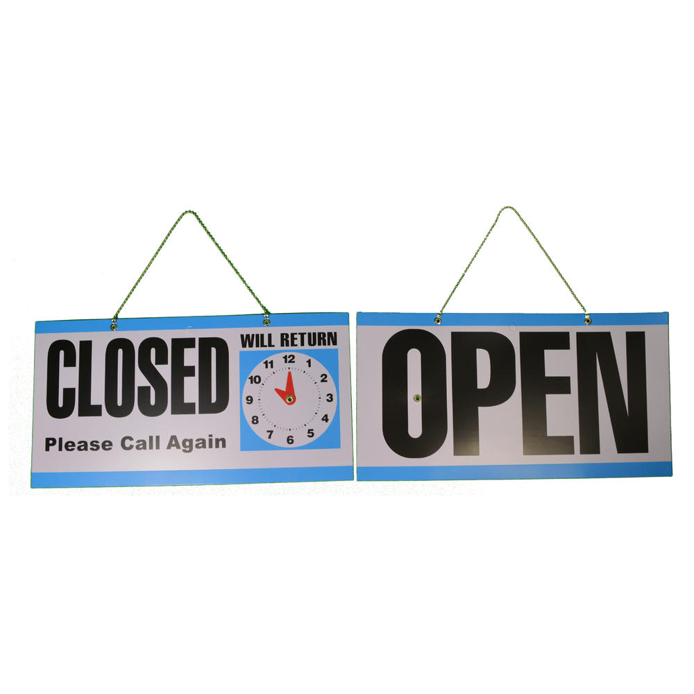 B Bazic Lot of 2 Open Closed Store Sign With Will Be Back Clock
