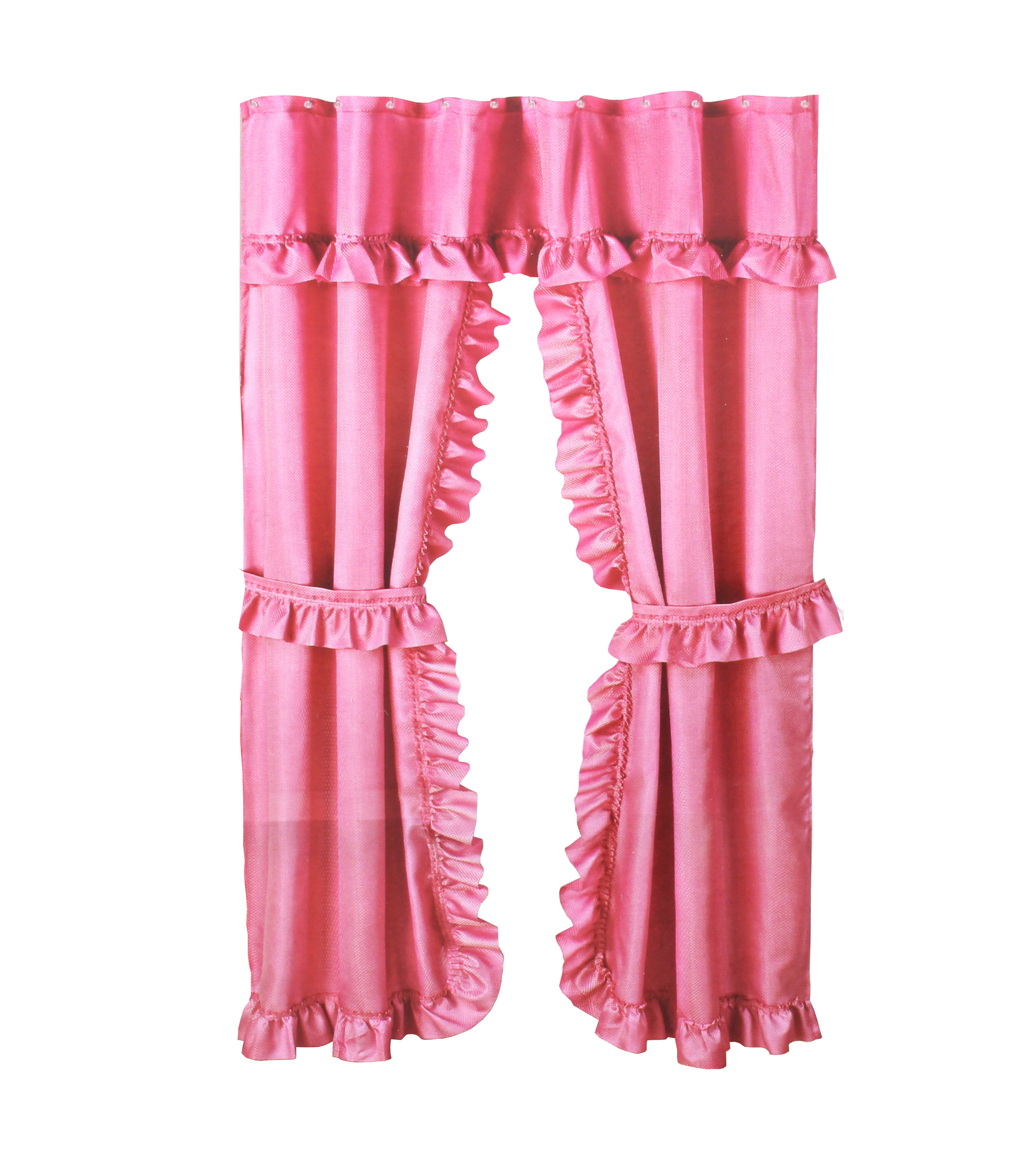Better Home Pink Ruffled Double Swag Shower Curtain & Liner 70" x 72" w/12 Roller Rings