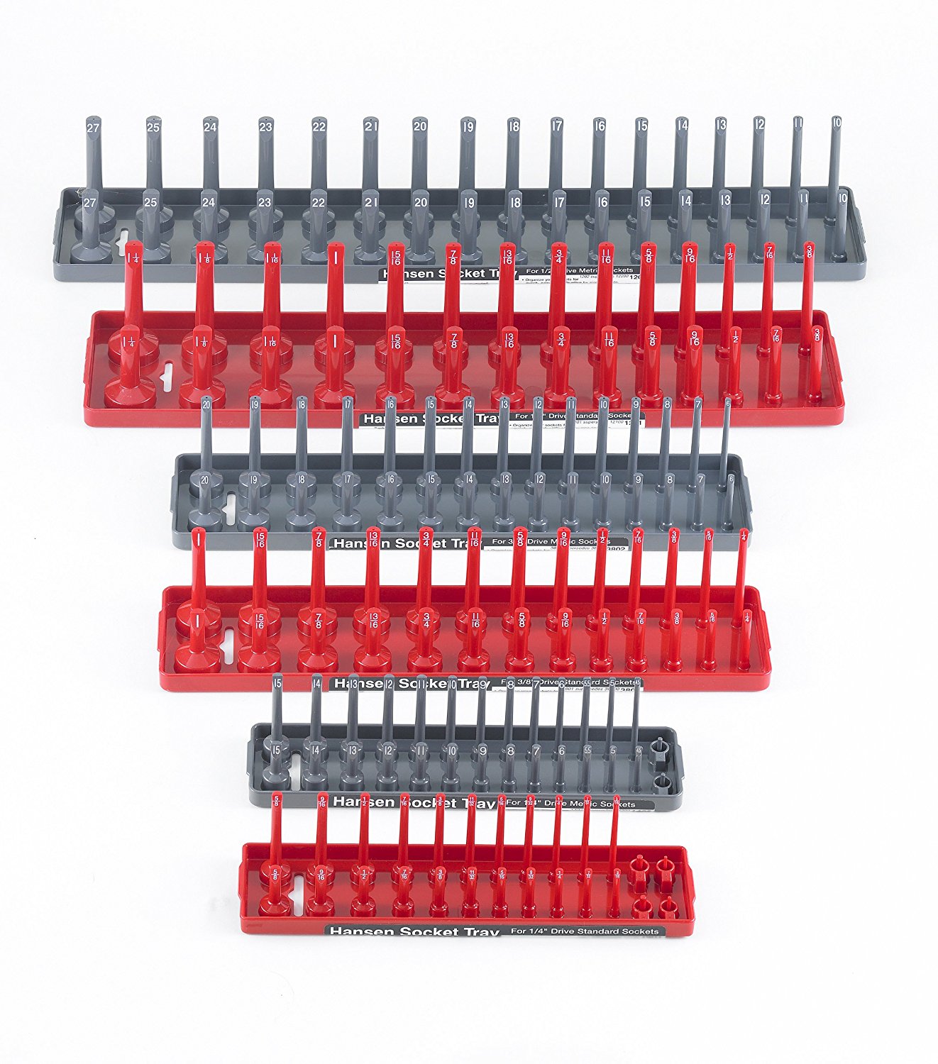 Hansen Global 6pc Socket Tray Rack Organizer Set 1 4 3 8 1 2 Metric Sae Usa