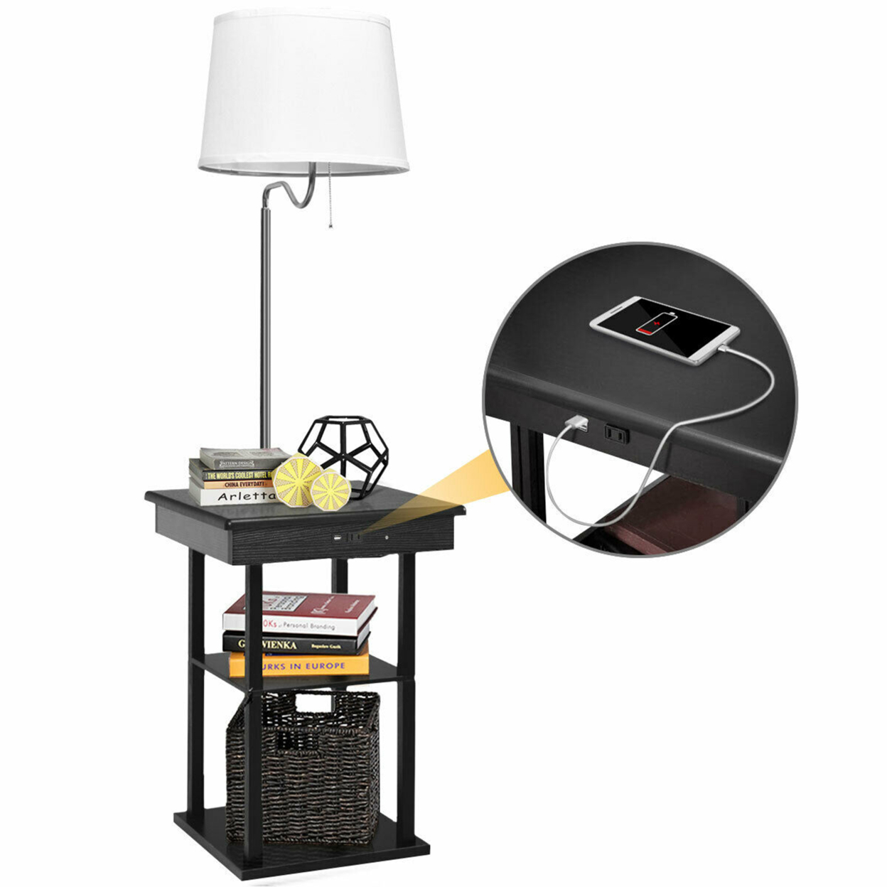 Gymax Floor Lamp End Table Modern, Lamp With End Table