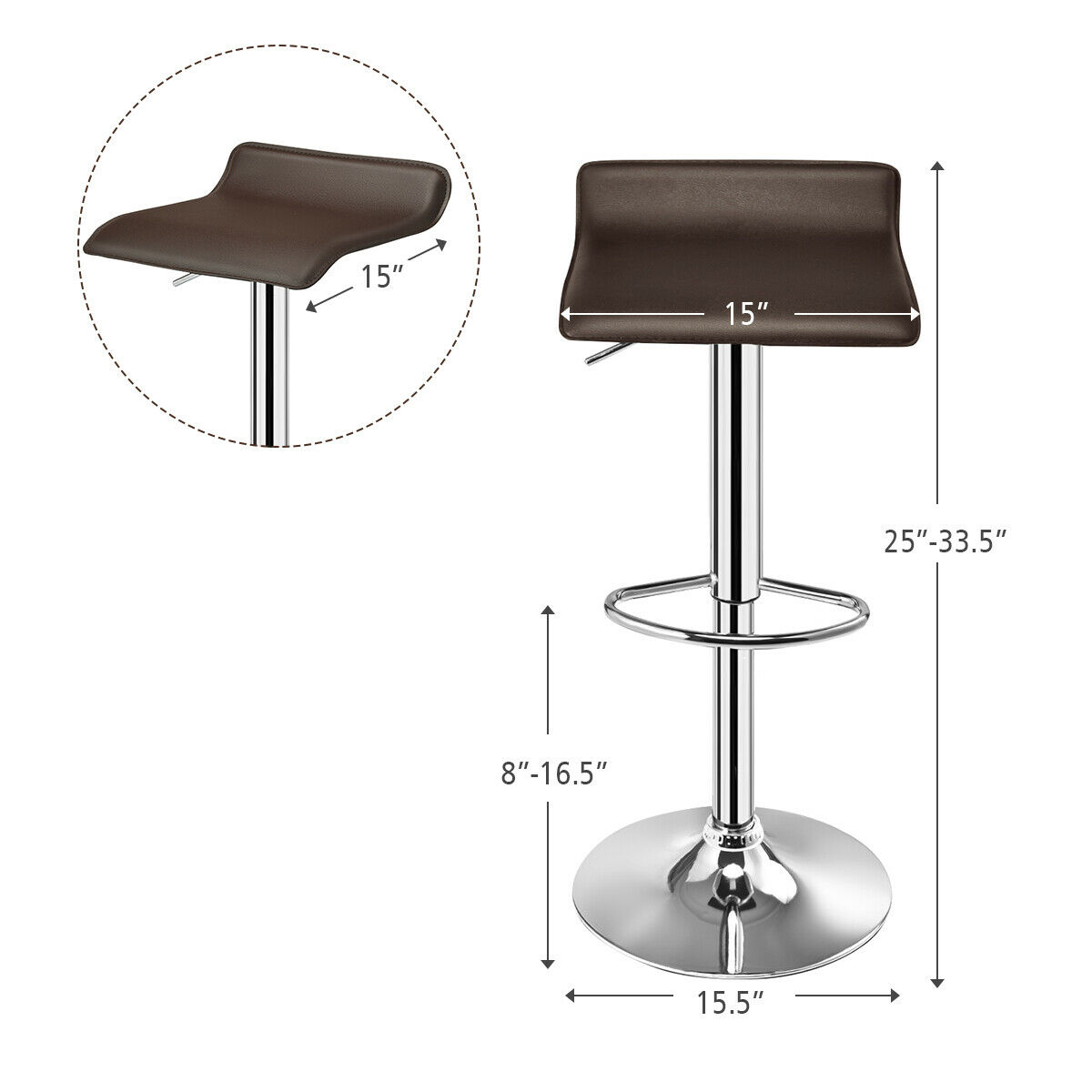 Gymax Set Of 2 Swivel Bar Stool, Backless Dining Chair
