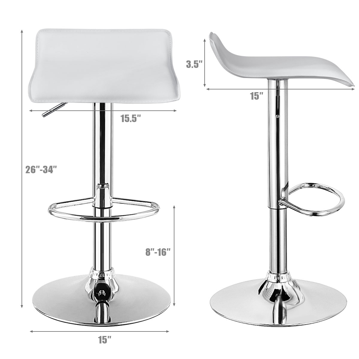 Swivel Bar Stools Adjustable Pu Leather, Backless Dining Chair