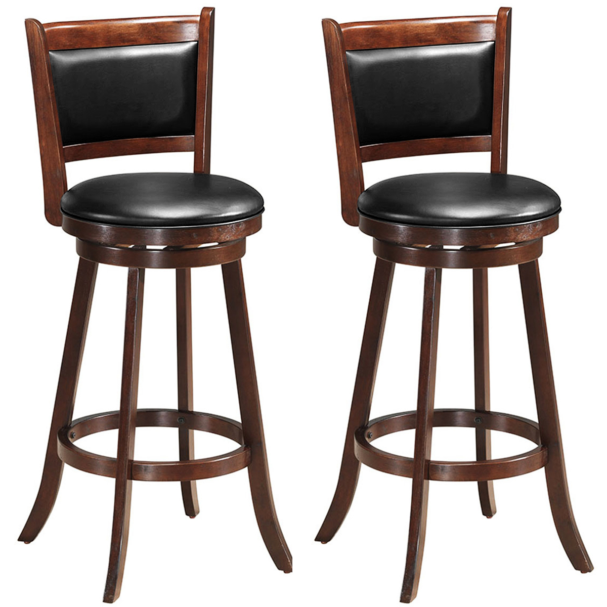 Costway Set Of 2 29 Swivel Bar Height, Wooden Bar Height Stools With Backs