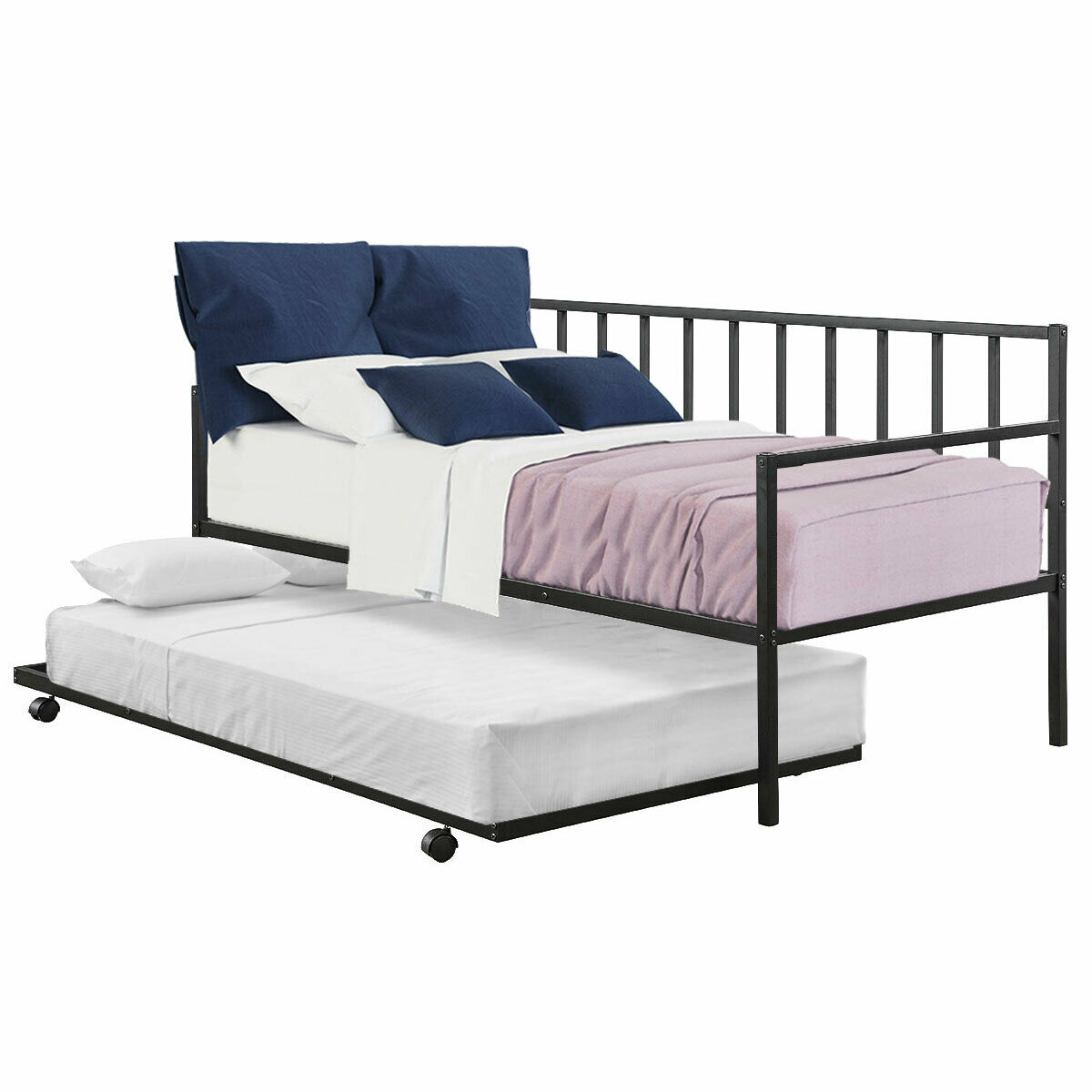 Gymax Twin Trundle Daybed W 4 Casters, Twin Mattress For Platform Bed