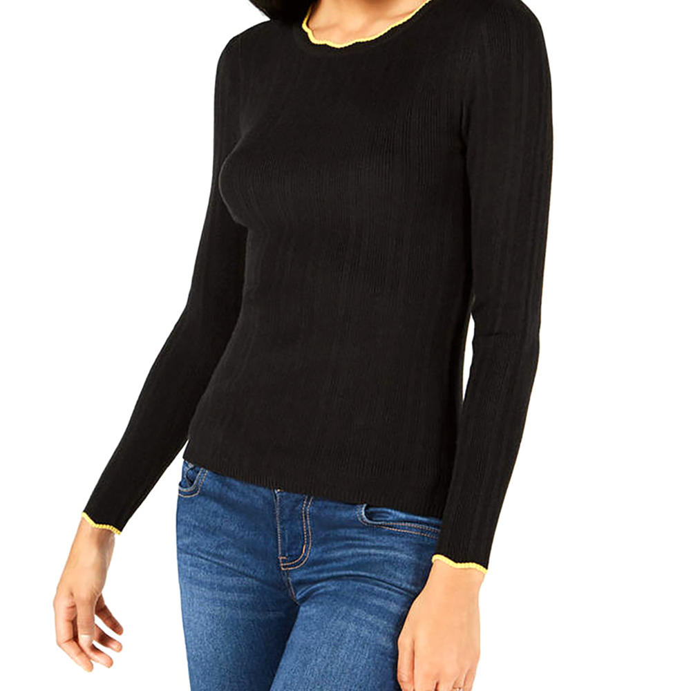 Maison Jules | Ribbed-Knit Fitted Sweater | Deep Black