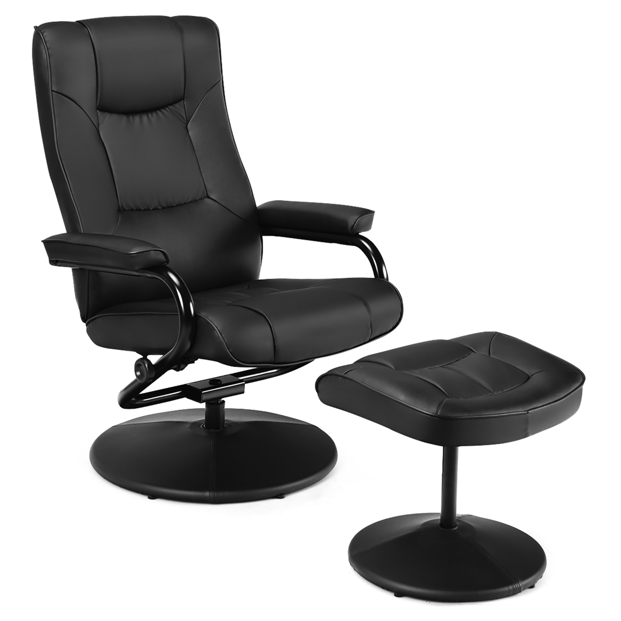 Costway Recliner Chair Swivel Pu, Black Leather Accent Chair With Ottoman
