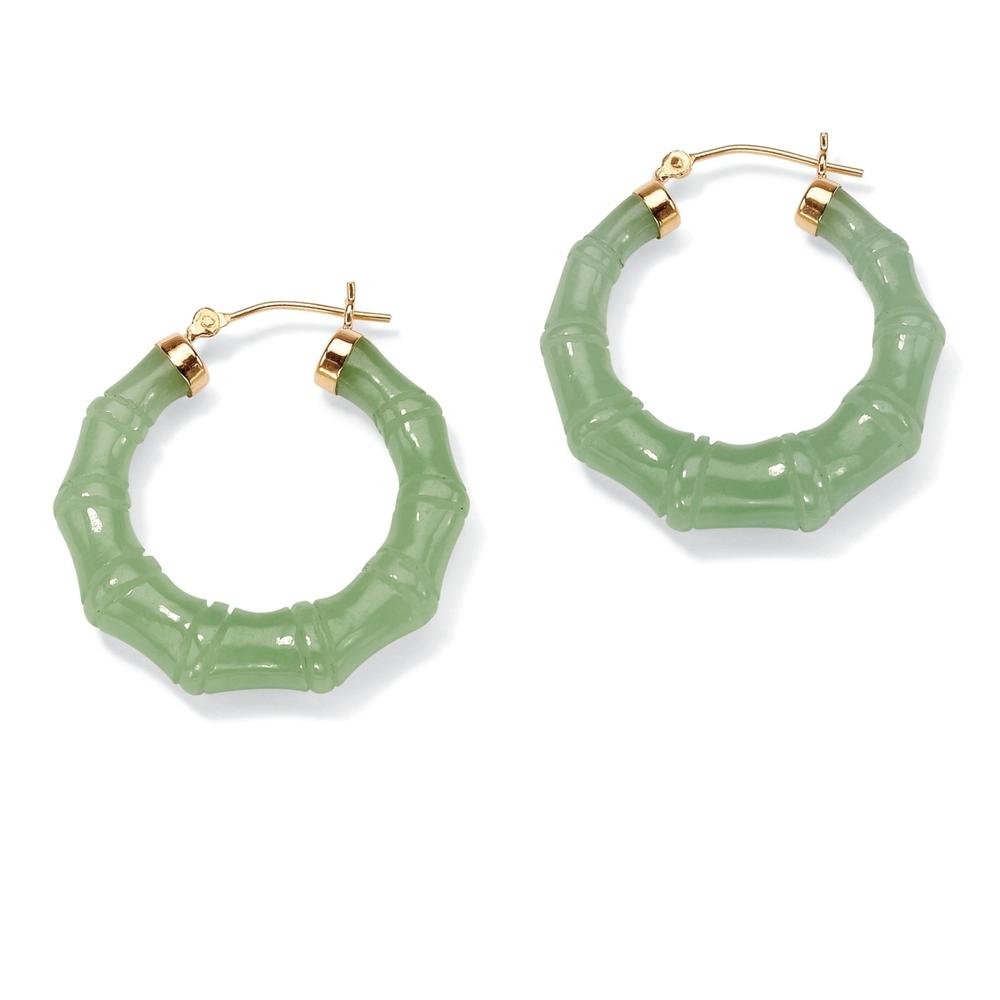 PalmBeach Jewelry Genuine Green Jade 14k Yellow Gold Bamboo-Style Hoop Earrings