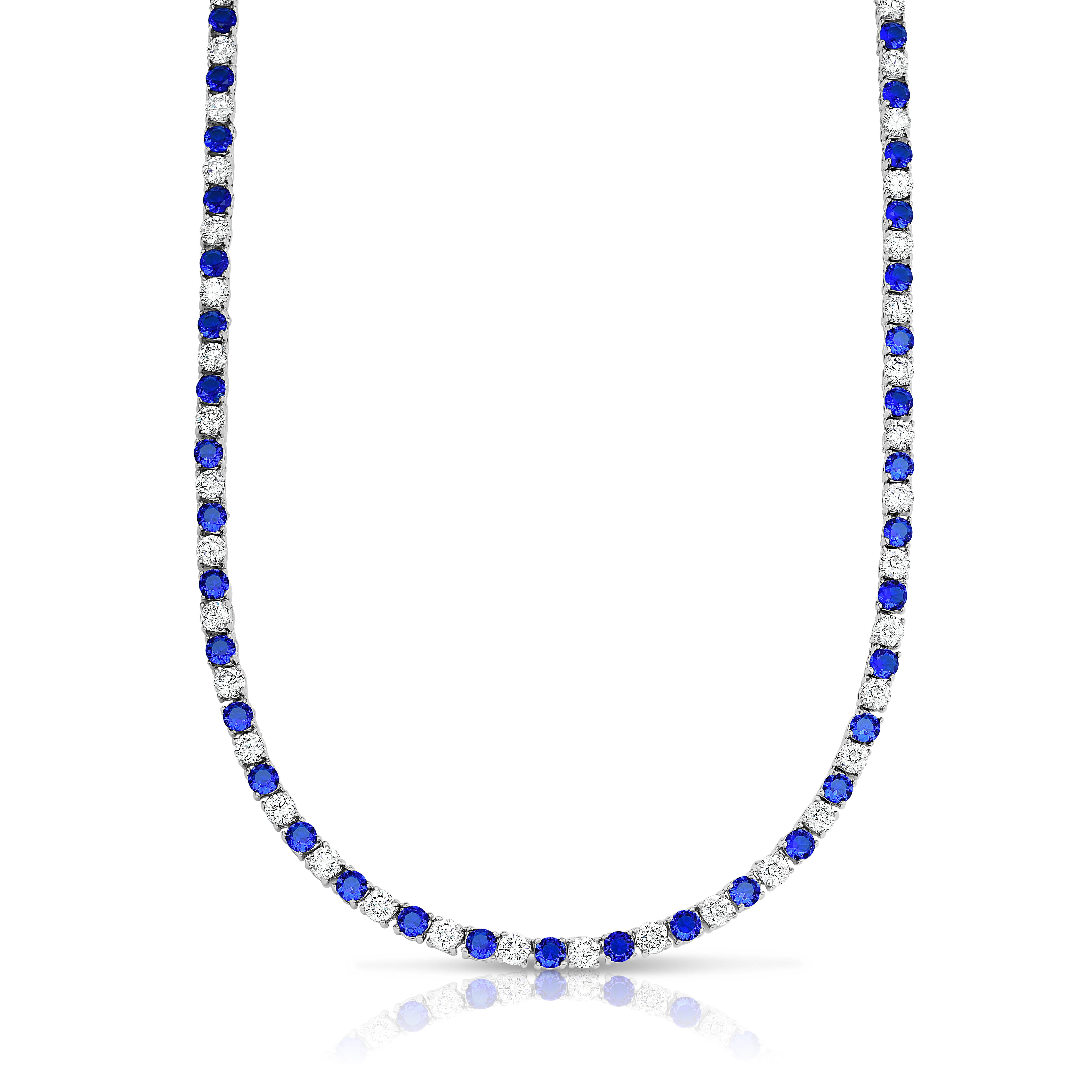 yeidid-international 22.00 CTTW Sapphire And White SImulated Diamond Tennis Necklace in 18K White Gold
