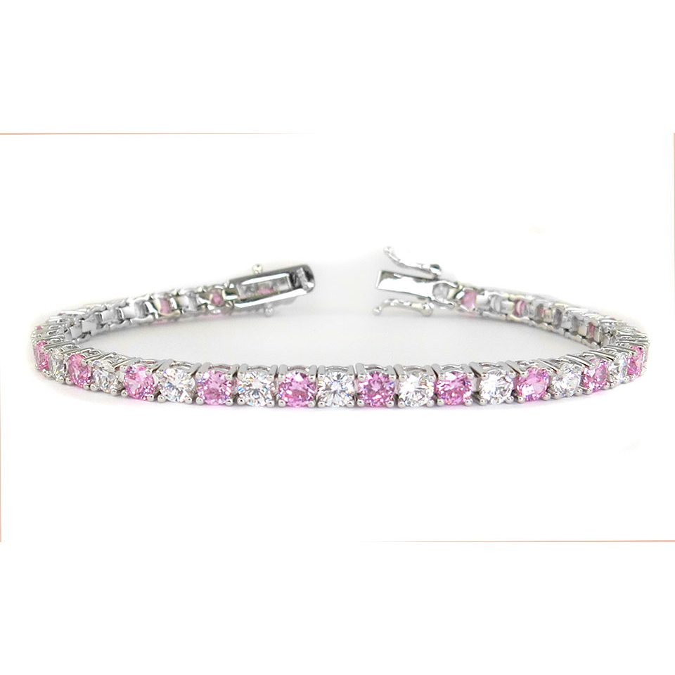 yeidid-international 11.00 CTTW Pink And White Simulated Diamond Tennis Bracelet in White Gold