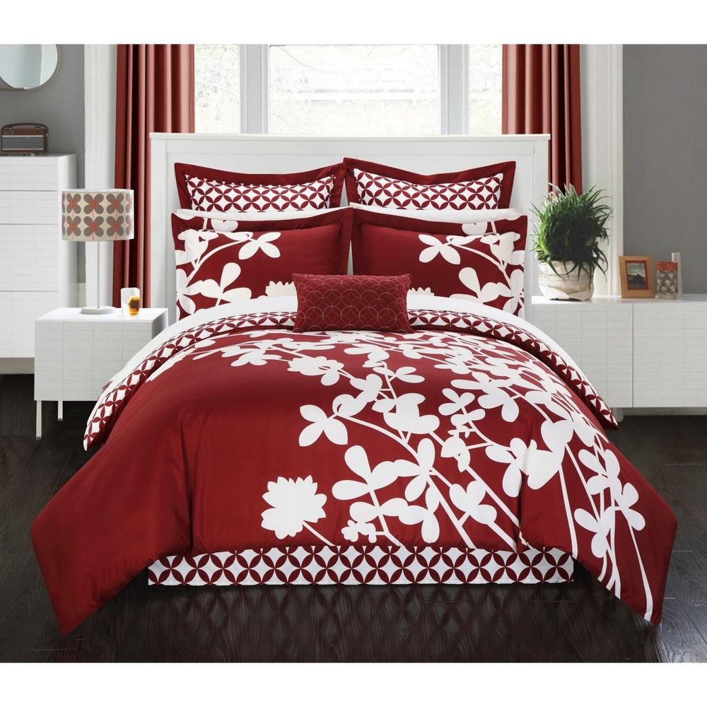 Chic Home 7 Piece Sire Reversible large scale floral design printed with diamond pattern reverse Comforter