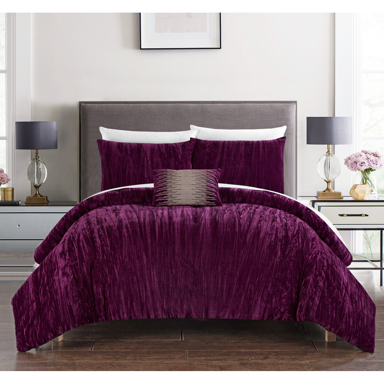 Chic Home Merieta 4 Piece Comforter Set Crinkle Crushed Velvet Bedding - Decorative Pillow Shams Included