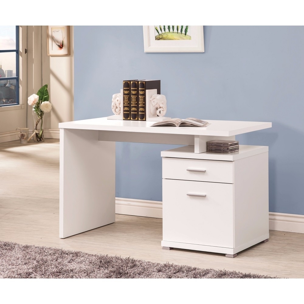 Coaster Gorgeous white Wooden desk with cabinet- Saltoro Sherpi