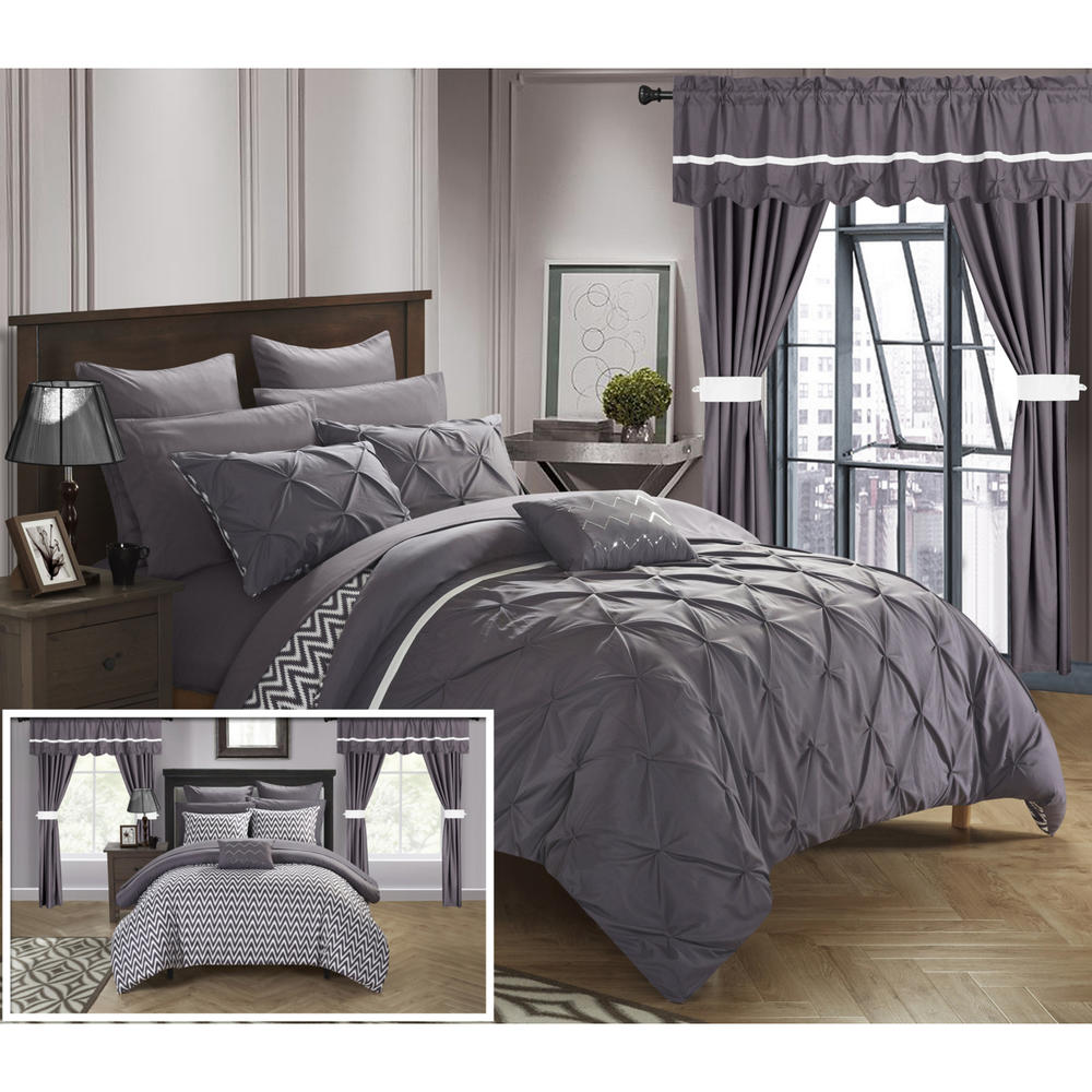 Chic Home 20 Piece Fortville Complete Bed room in a bag super set. Pinch pleated design REVERSIBLE Comforter Set with