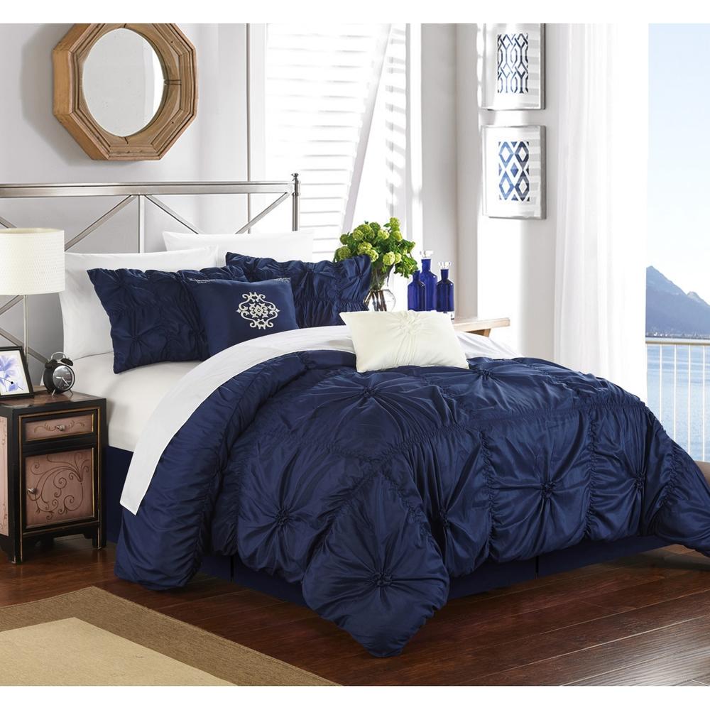 Chic Home 6 Piece Hilton Floral Pinch Pleat Ruffled Designer Embellished Comforter Set