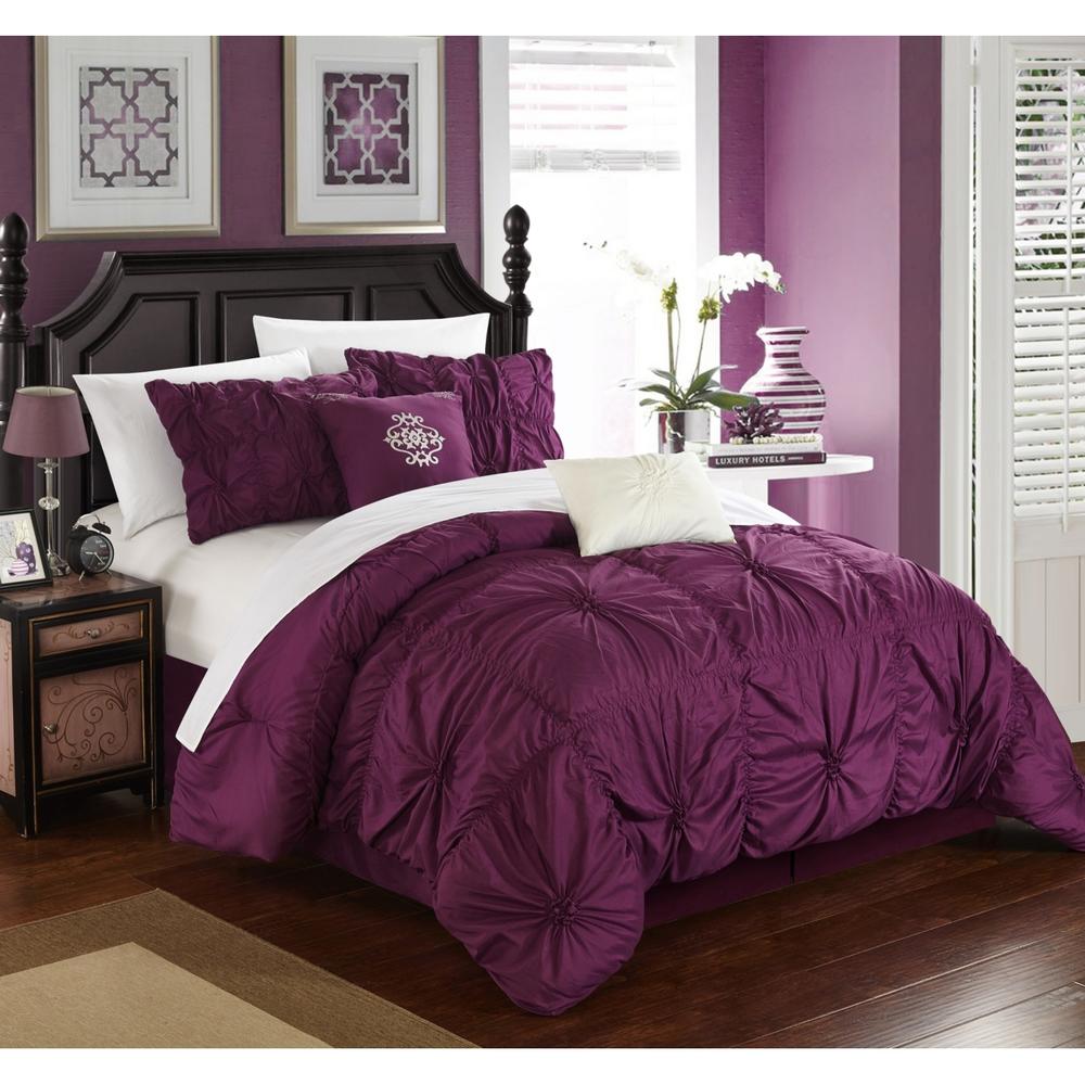 Chic Home 6 Piece Hilton Floral Pinch Pleat Ruffled Designer Embellished Comforter Set