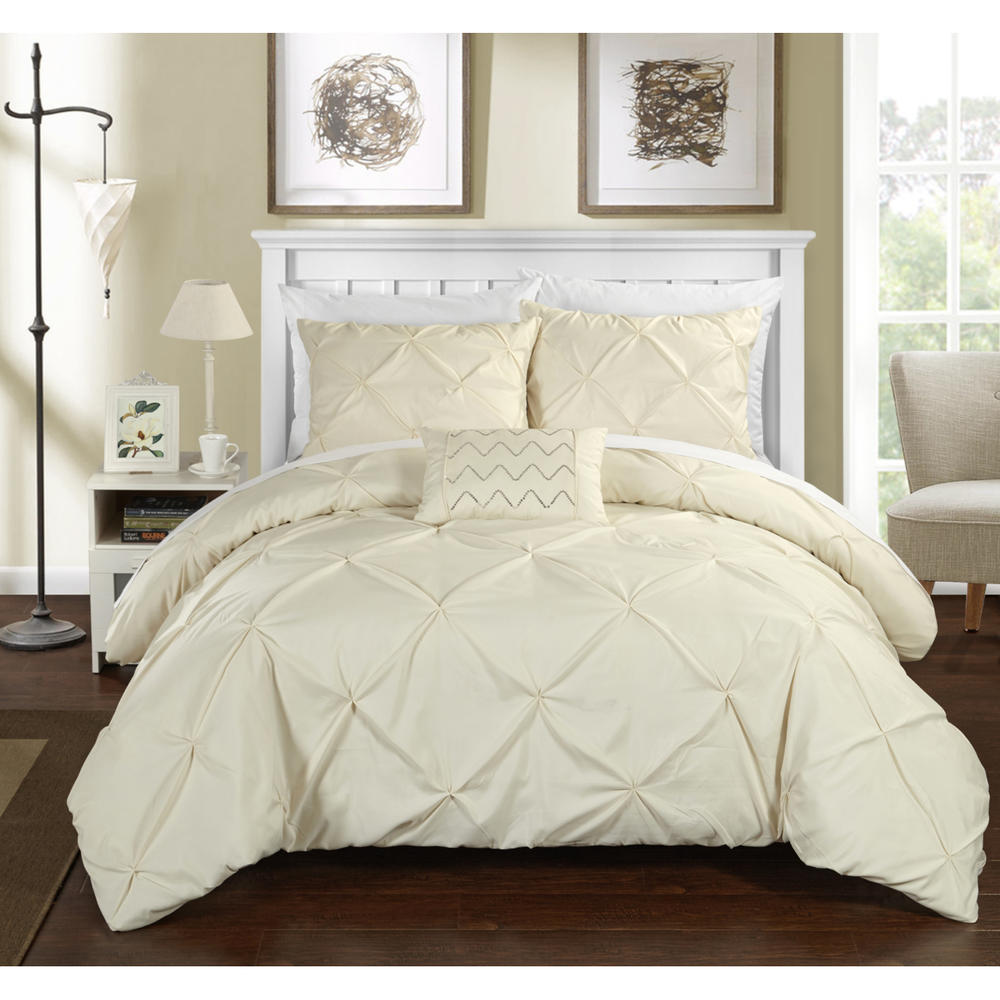 Chic Home 3 or 4 Piece Whitley Pinch Pleated ruffled and pleated complete Duvet Cover Set Shams and Decorative Pillows included