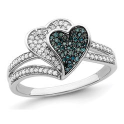 Gem And Harmony 1/3 Carat (ctw) Blue and White Diamond Heart Promise Ring in Sterling Silver