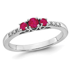 Gem And Harmony 1/4 Carat (ctw) Three Stone Ruby Ring in 14K White Gold