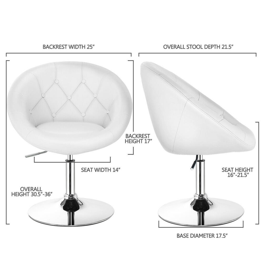 Gymax Set of 2 Swivel Bar Stools Height Adjustable Round Tufted Back Bar Chairs White