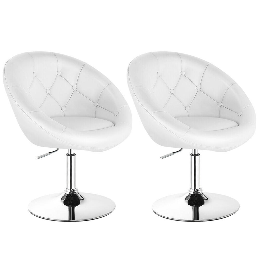 Gymax Set of 2 Swivel Bar Stools Height Adjustable Round Tufted Back Bar Chairs White