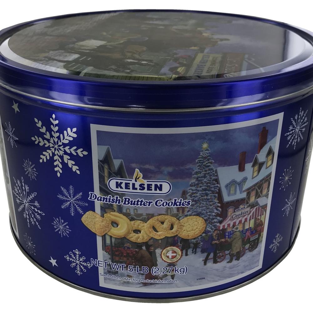 Kelsen Danish Butter Cookies in Decorative Holiday Tin, 80 Ounce (300 Cookies)