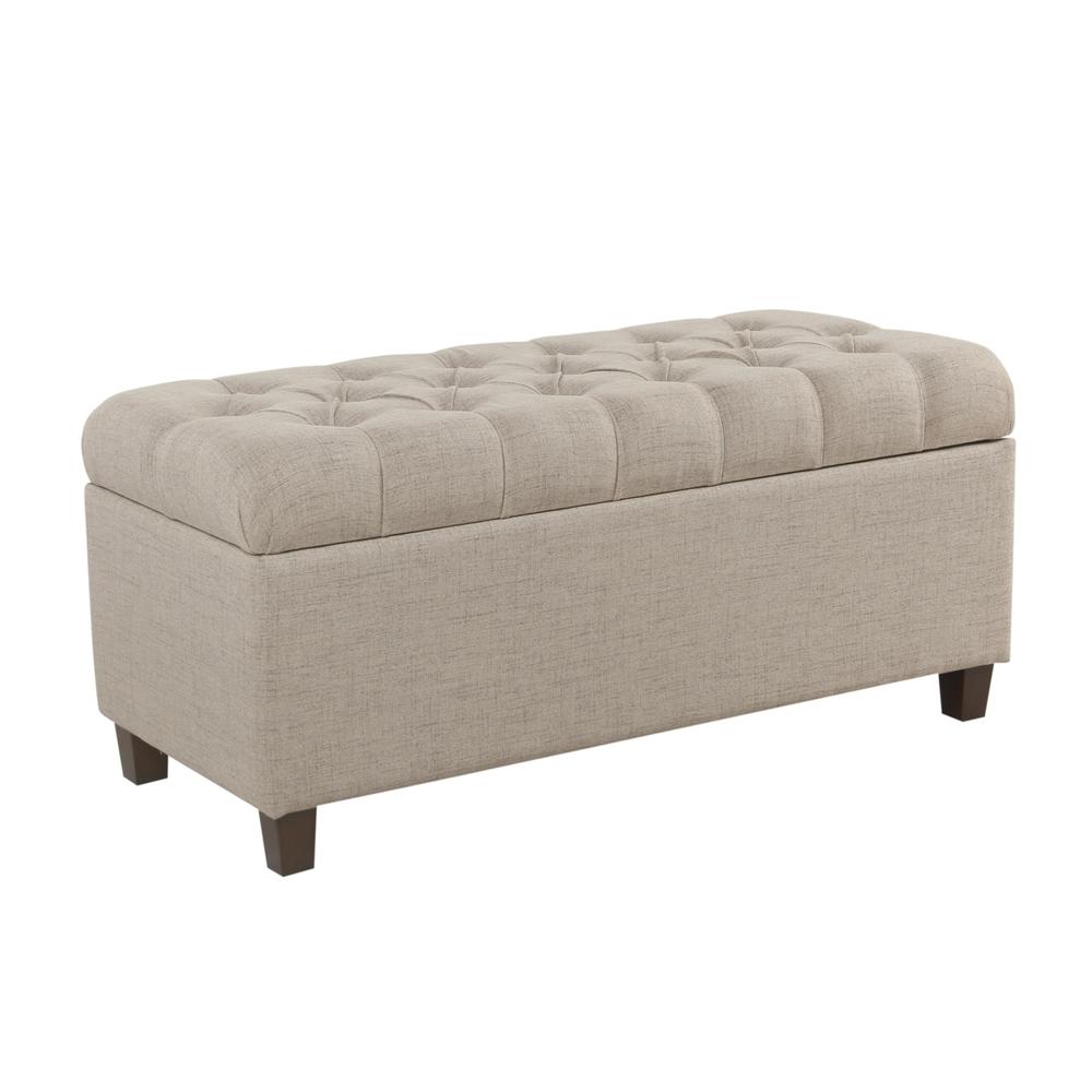 Saltoro Sherpi Fabric Upholstered Button Tufted Wooden Bench With Hinged Storage Beige and Brown - Saltoro Sherpi