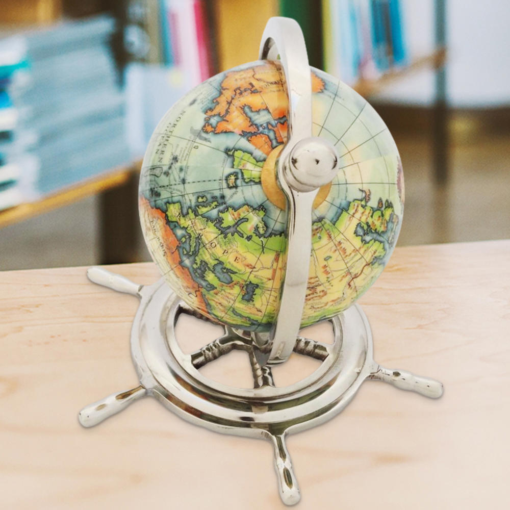 Vintiquewise Educational Decorative World Globe on Sailor Wheel for Office Home and School