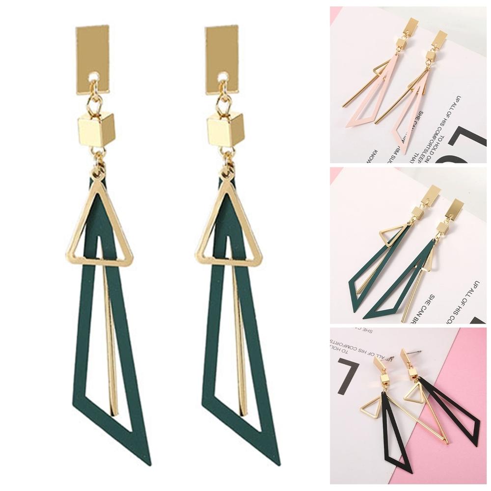 Generic 1 Pair Dangle Earrings Geometric Shape Triangle Hollow Out Colorful Drop Earrings for Wedding