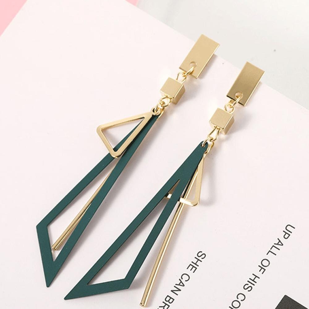 Generic 1 Pair Dangle Earrings Geometric Shape Triangle Hollow Out Colorful Drop Earrings for Wedding