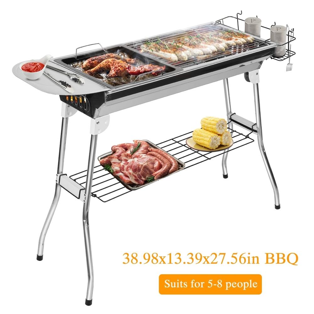 GLOBAL PHOENIX Foldable BBQ Grill Portable Charcoal Barbeque Grill Stainless Steel BBQ Grill For Picnic Camping Backyard Cooking