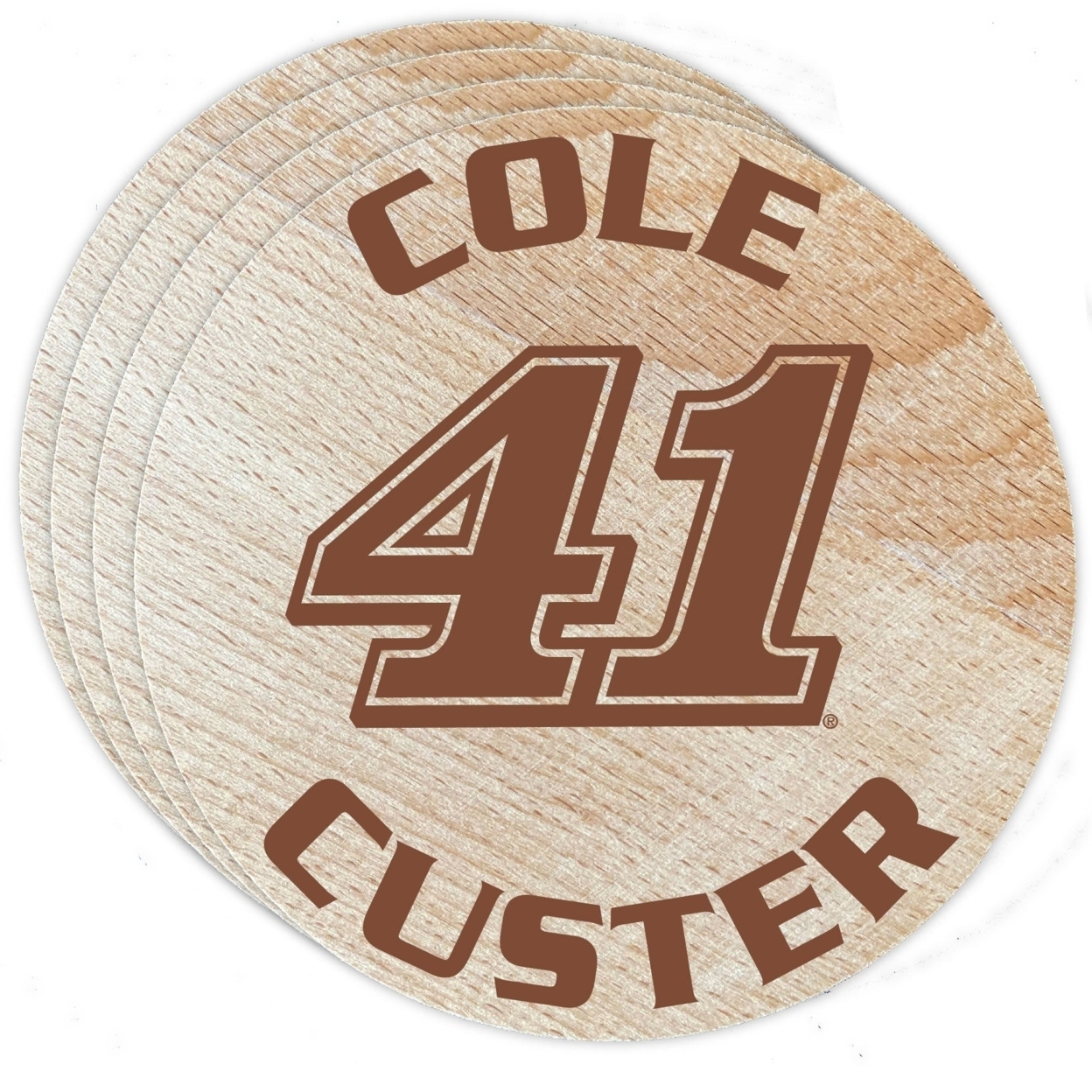 R and R Imports Nascar #41 Cole Custer Wood Coaster Engraved 4-Pack