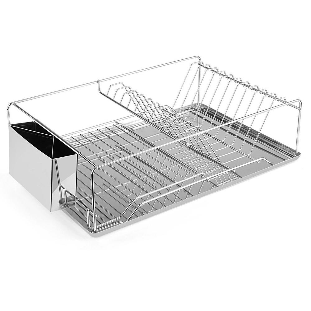 GLOBAL PHOENIX Dish Drying Rack Stainless Steel Dish Rack with Drainboard Cutlery Holder Kitchen Dish Organizer