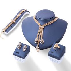 Generic Women Fashion Rhinestone Inlaid Necklace Bracelet Ring Ear Studs Jewelry Set