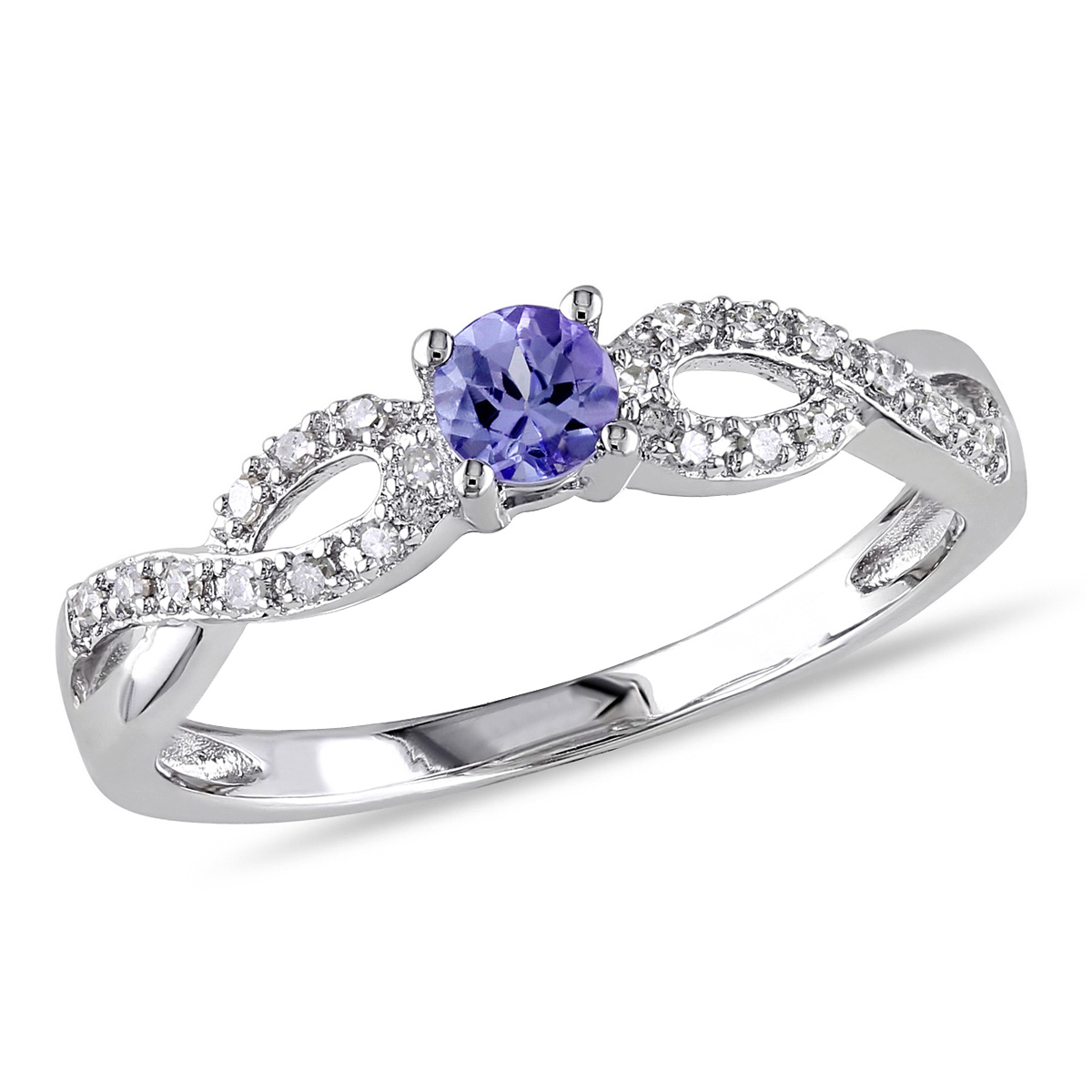 Gem And Harmony 1/6 Carat (ctw) Tanzanite Infinity Ring in Sterling Silver with Accent Diamonds