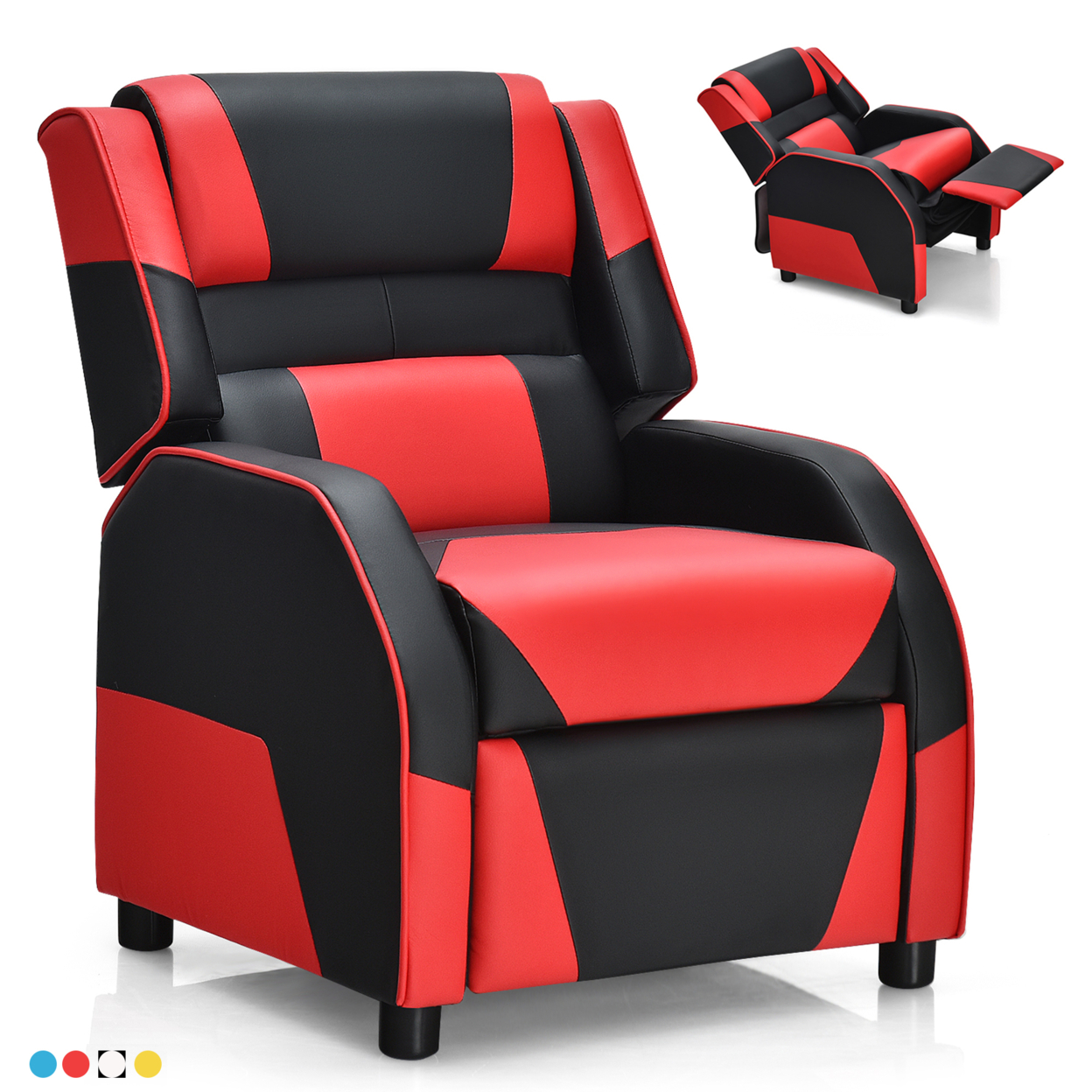 Gymax Gaming Recliner Sofa PU Leather Armchair for Kids Youth w/ Footrest Blue/Red/White/Yellow