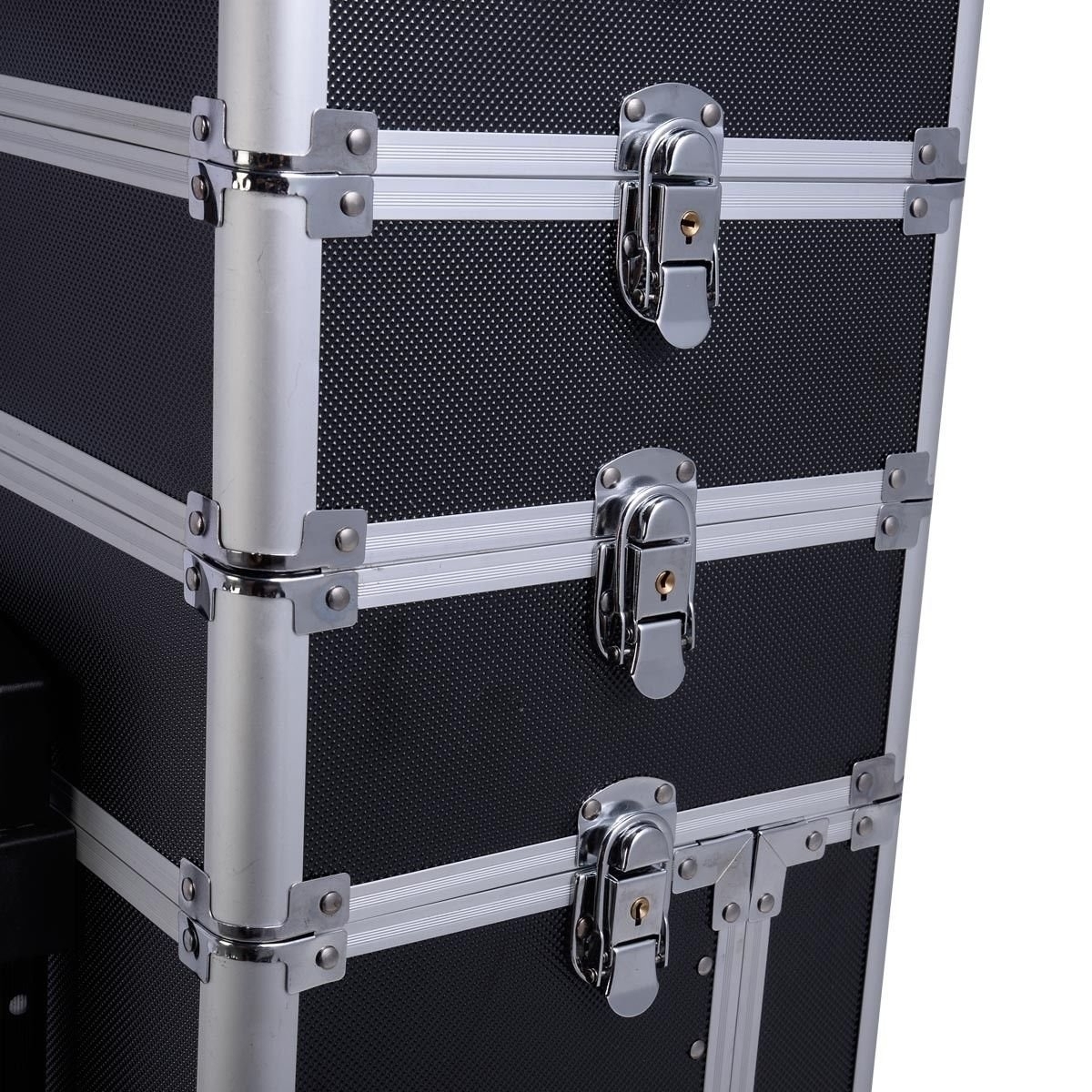 Gymax 4in1 Interchangeable Pro Aluminum Rolling Makeup Case Cosmetic Train Box Trolley (Black Diamond)