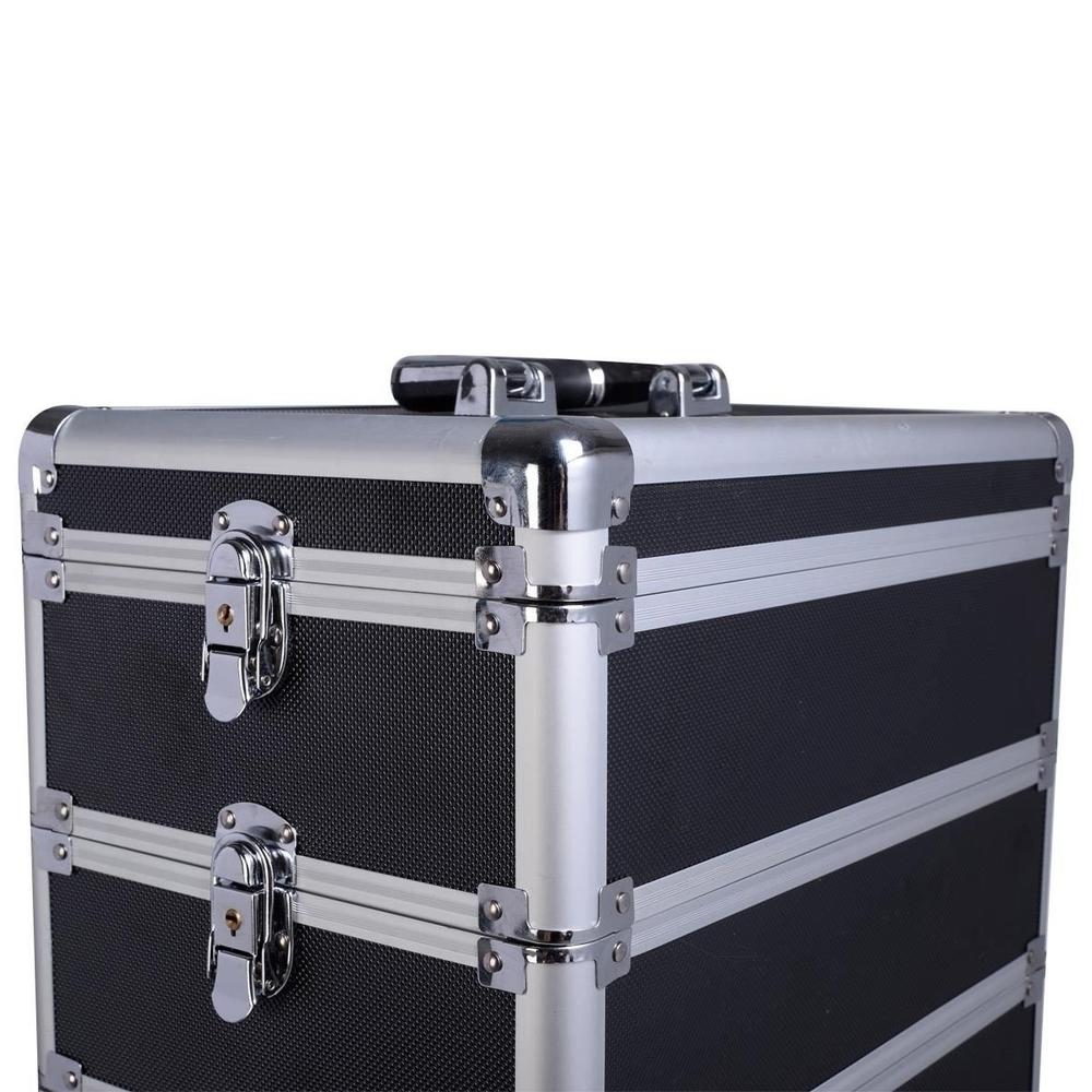 Gymax 4in1 Interchangeable Pro Aluminum Rolling Makeup Case Cosmetic Train Box Trolley (Black Diamond)
