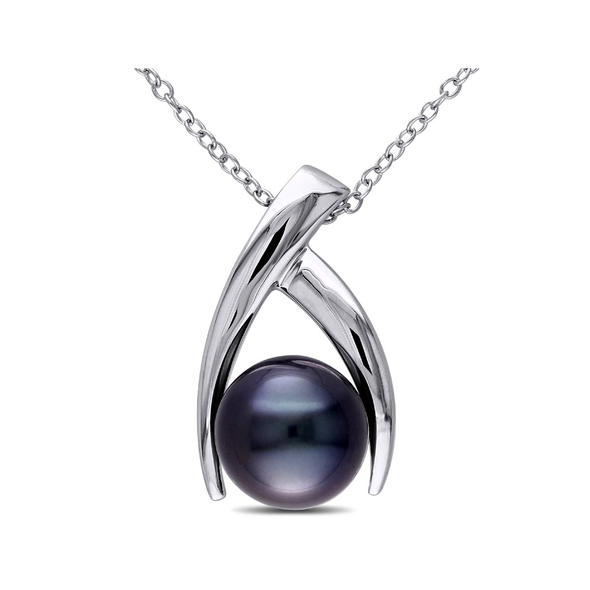 Gem And Harmony 9-10mm Black Tahitian Cultured Pearl Pendant Necklace with Sterling Silver ChainSilver