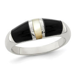 Gem And Harmony White Mother of Pearl and Onyx Ring in Sterling Silver