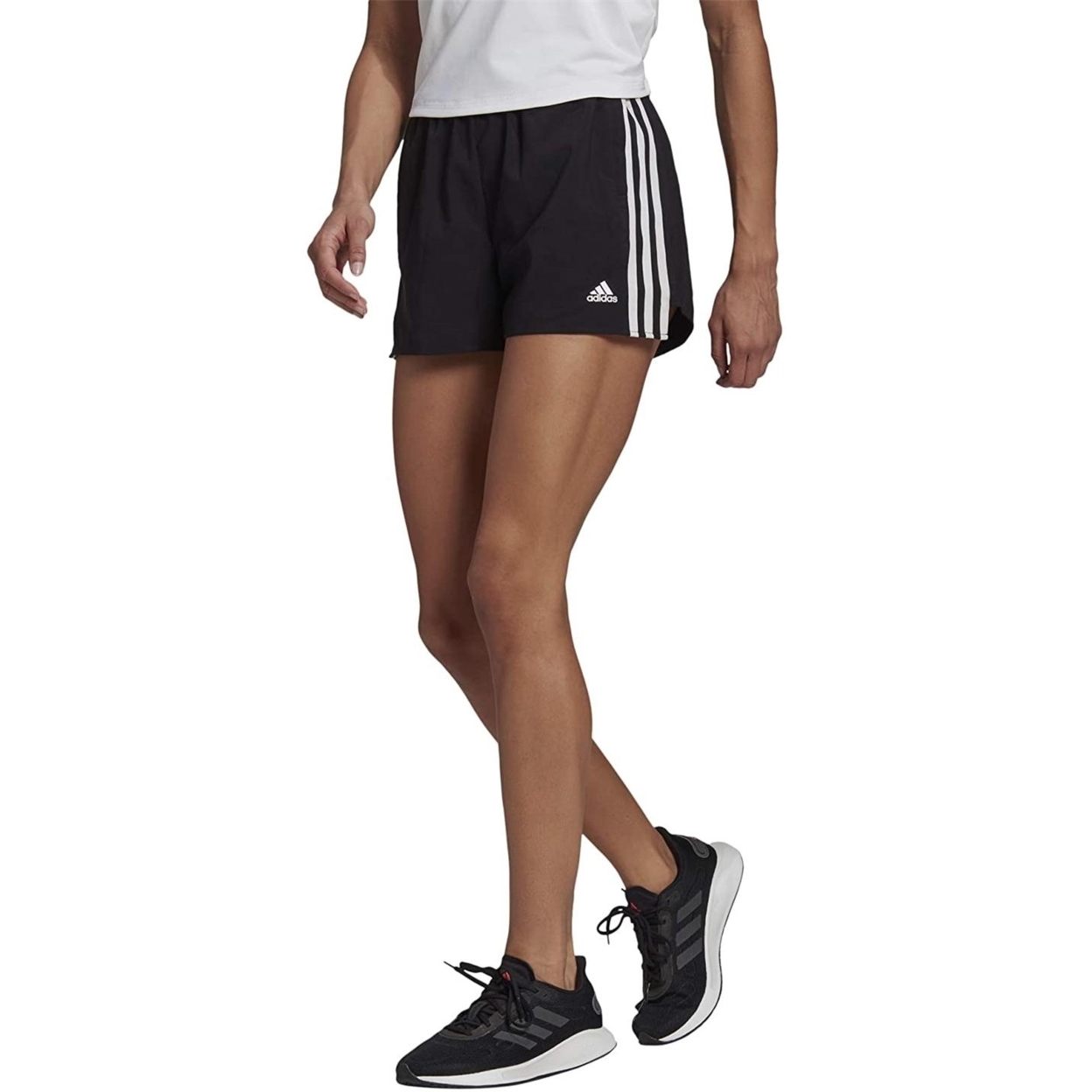 Adidas womens,3-Stripes Woven Shorts,Black/White,Large