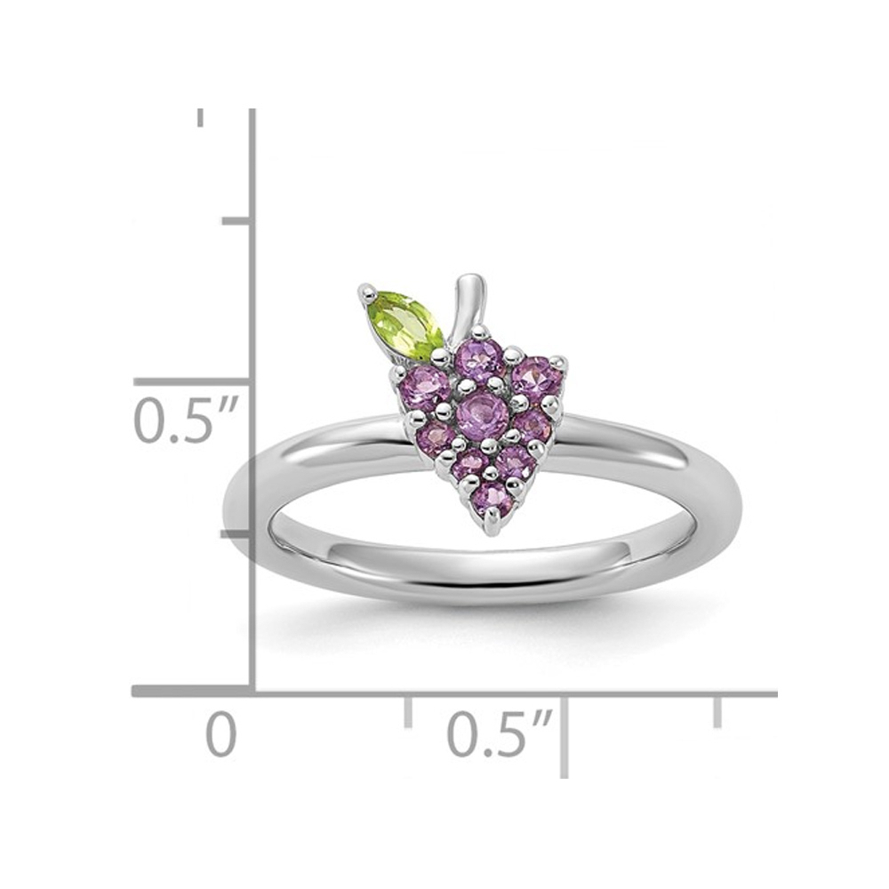 Gem And Harmony 1/5 Carat (ctw) Amethyst Grape Ring in Sterling Silver with Peridot