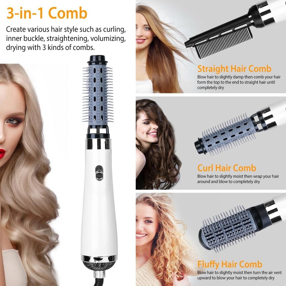 Generic 3 In 1 Hot Air Brush One-Step Hair Dryer Comb 3 Interchangeable Brush Combs Volumizer Hair Curler Straightener 66.93in