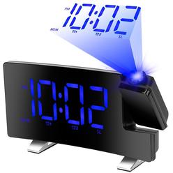 Generic Projection Alarm Clock with Radio Function 7.7In Curved-Screen LED Digital Alarm Clock Dual Alarms 4 Dimmer 12 24 Hour Blue